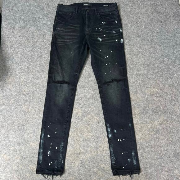 Purple Brand Men's Black Resin Knee Ripped Jean 3D Hand Painted Splatter Size 31 - Picture 1 of 13